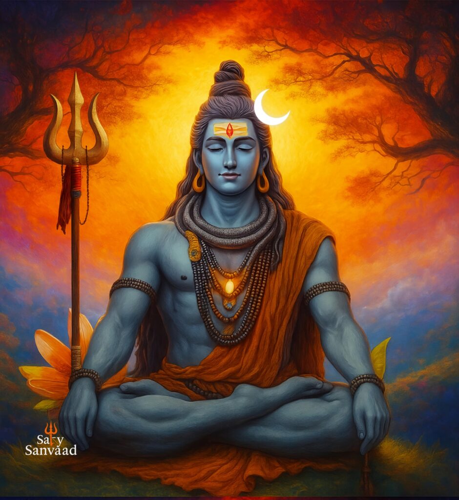 Lord Shiva Meditation Wallpaper in Sunset