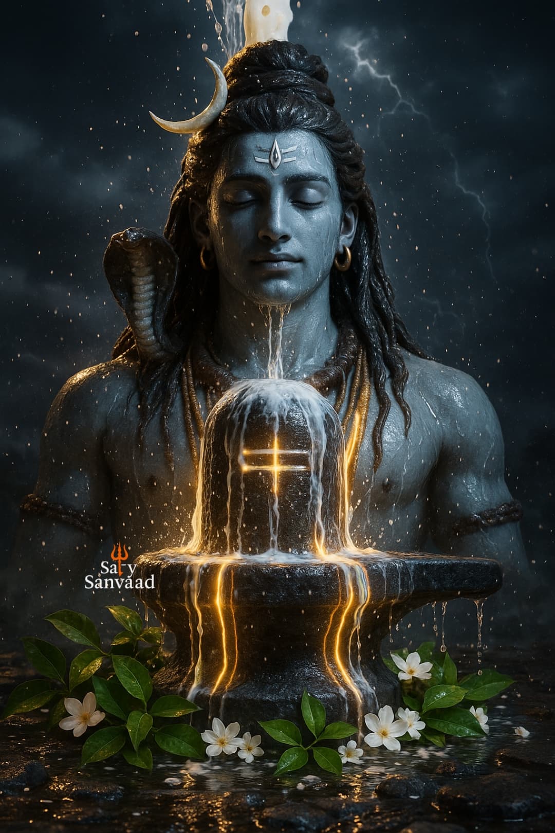 Shiva Meditating with Shivling Abhishek