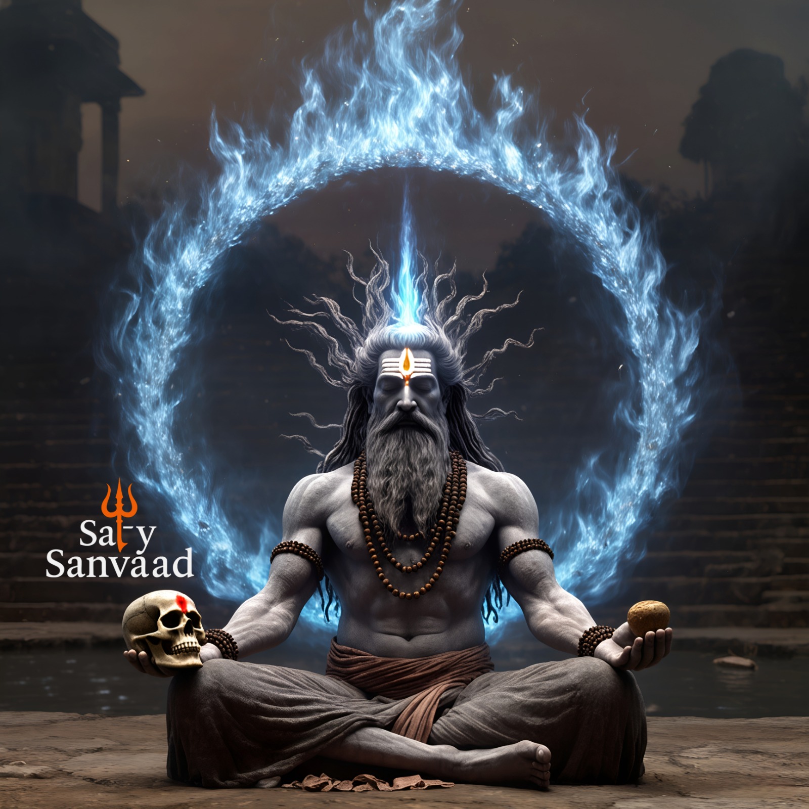 Divine Meditation of Mahadev | Lord Shiva with Blue Fire Aura – HD Wallpaper 1 Divine Meditation of Mahadev