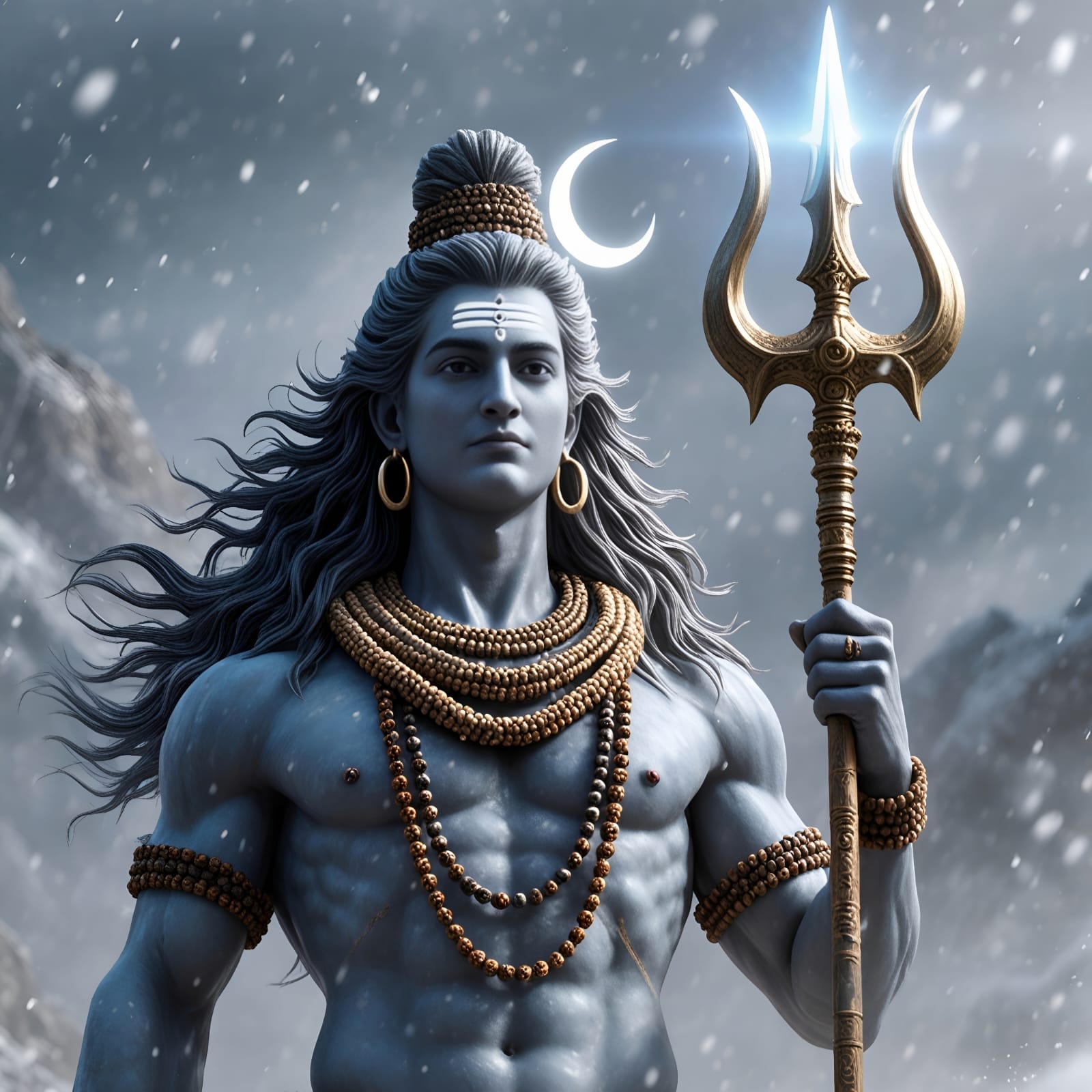 Lord Shiva with Glowing Trishul in Himalayas 1 Lord Shiva with Glowing Trishul in Himalayas