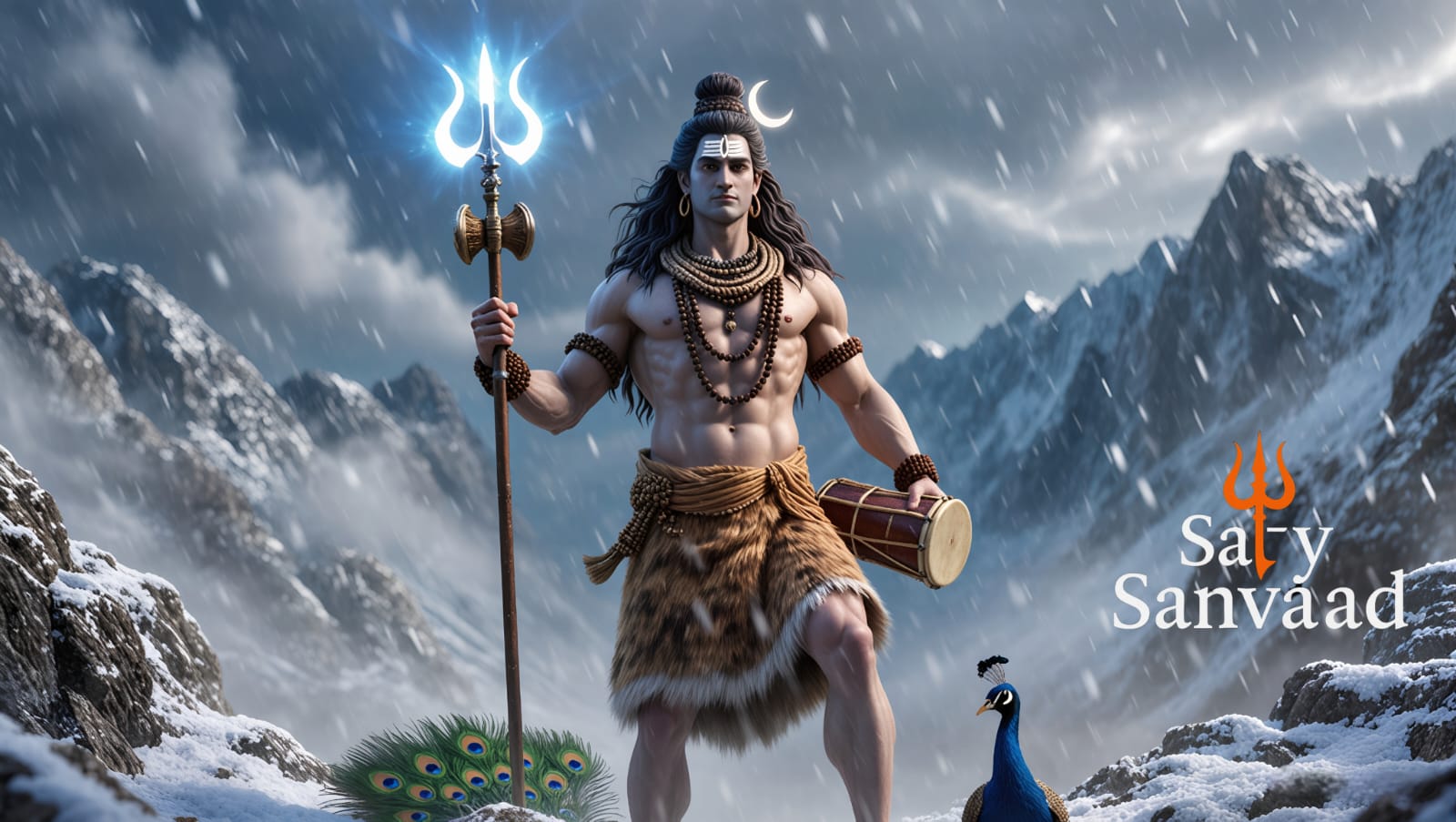 Lord Shiva with Peacock and Damaru in Himalayas 1 Lord Shiva with Peacock and Damaru in Himalayas