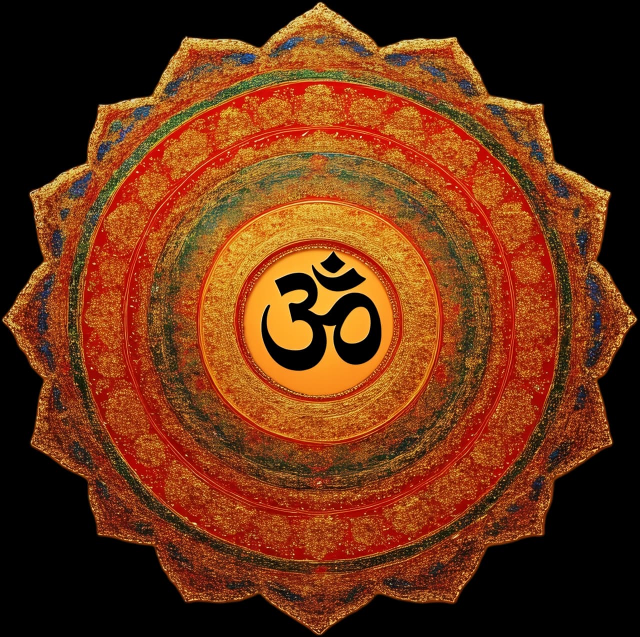 Vibrant Om Mandala HD Wallpaper – Sacred Geometry in Orange & Gold for Spiritual Focus 1 Vibrant Om Mandala HD Wallpaper