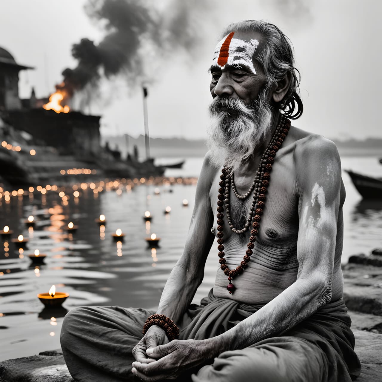 Sadhu in Meditation on the Banks of River Ganga Spiritual HD image